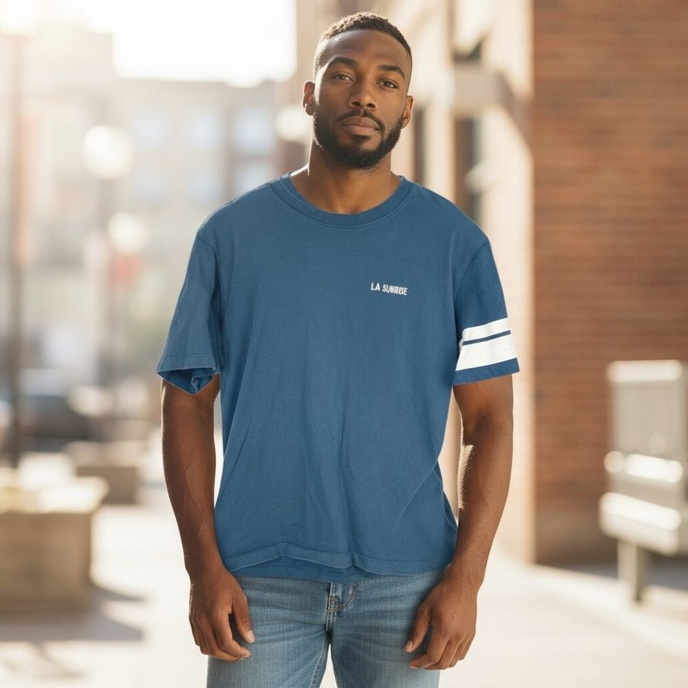 Zara Men's L.A. Sunrise Graphic T-Shirt Blue Size‎ L Short Sleeve